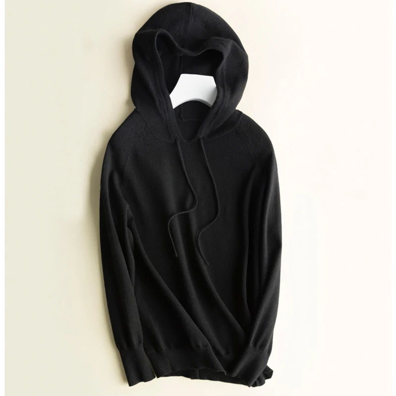 HZYRMY Spring Autumn New Women's Cashmere Sweater Fashion Solid Color Hooded Soft Shirt Short Loose Wool Knit Pullover Sweaters | Женская