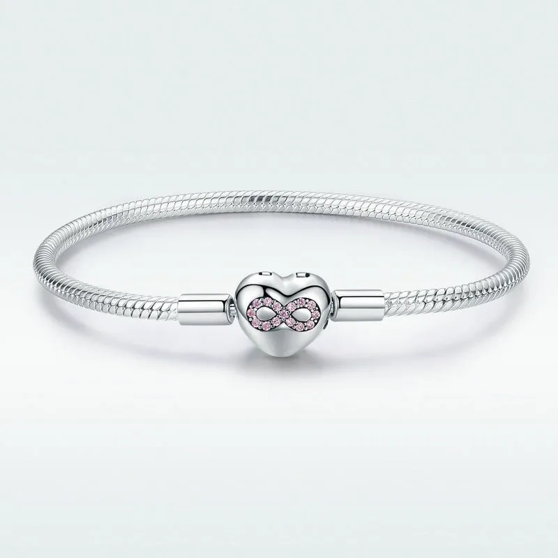 

Infinity Heart Bracelet Sterling Silver 925 Heart-shape Love Snake Bangle Bracelets 3mm for DIY Fine Jewelry SCB142