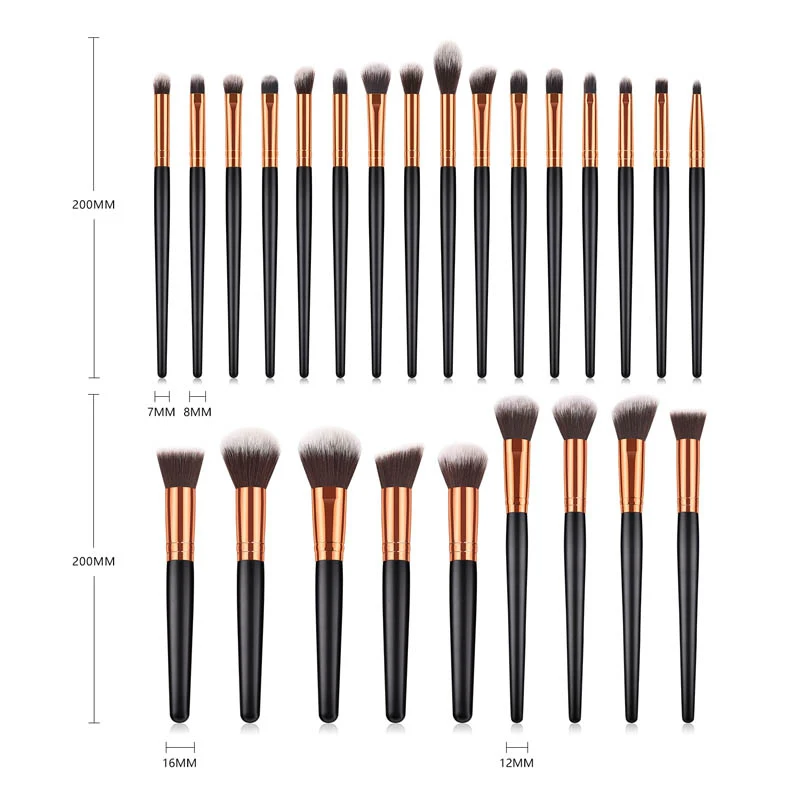 25 шт. набор кистей для макияжа черные золотые ручки тени глаз румяна