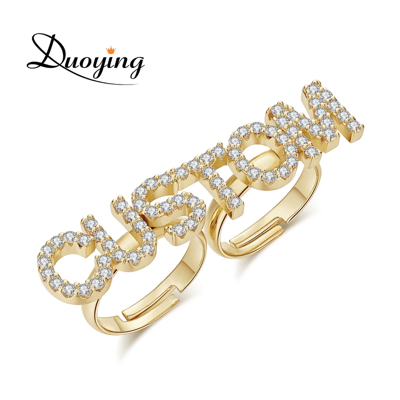 Duoying Zircon Custom Initial Rings with Love Friends Ring A-Z Alphabet Letter Rings with Letter for Love Gift Women Nail Ring