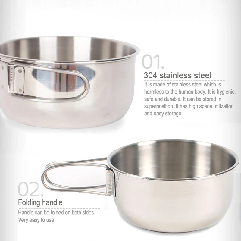 2 шт. складные миски из нержавеющей стали с сетчатым карманом для кемпинга