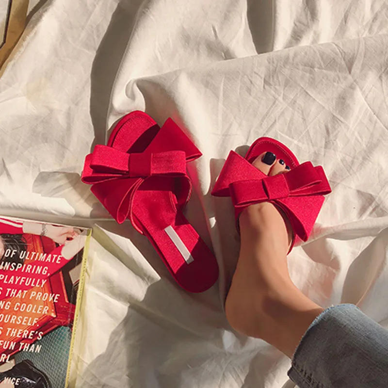 

Moraima Snc Butterfly-knotted Slippers Female Summer 2019 New Style Student Fashion Outside Wear Beach Shoes Lady Slipper Slides
