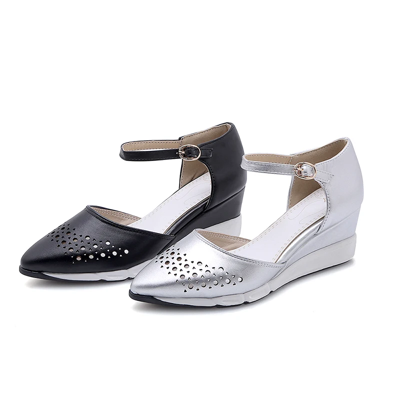 JK Ankle Strap Sandals Women Pointed Toe Footwear Wedges High Heels Shoes Casual Cutout Woman Summer 2019 New | Обувь