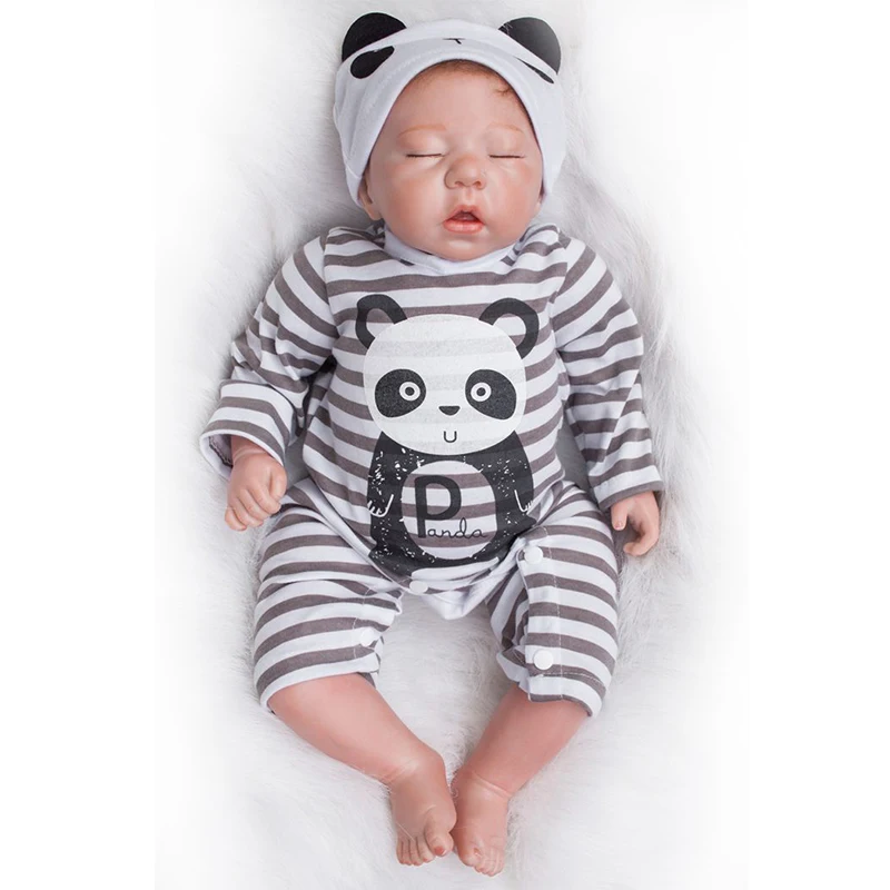 Adolly 20inch 50cm Bebe Doll Reborn Soft Silicone Boy Girl Toy Baby Gift for Children Black White Panda boy doll | Игрушки и хобби