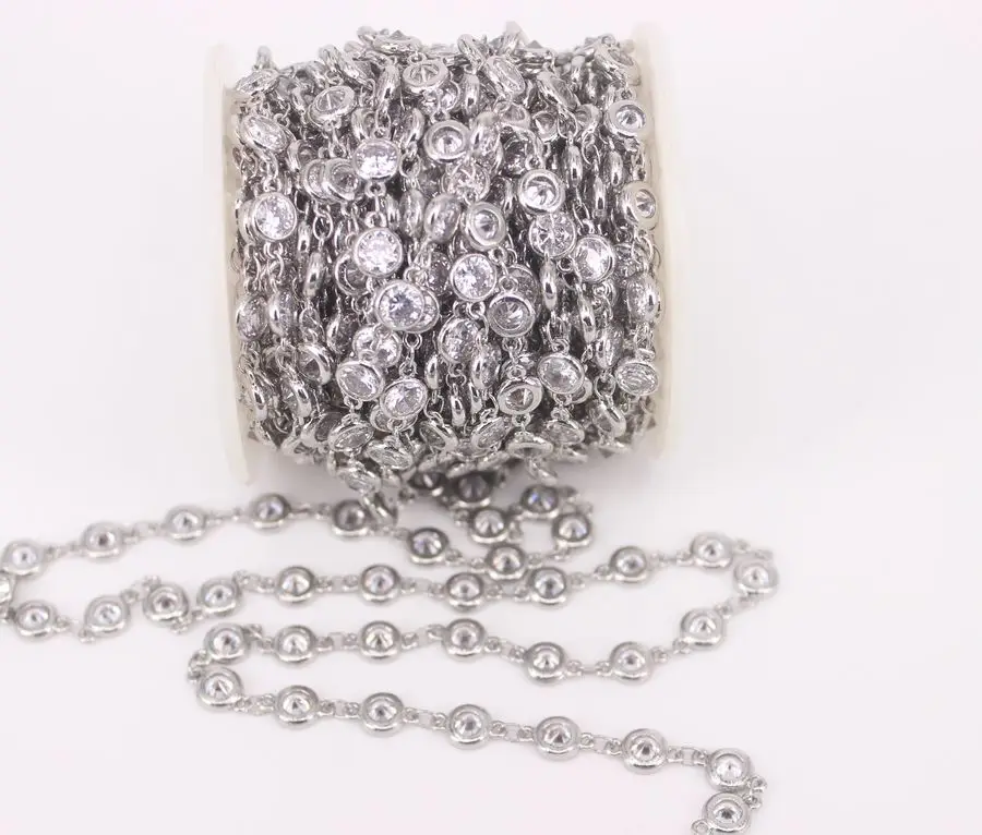Antique Silver 3 метра Цирконий 6 мм круглый вышитый бисером цепь с цвета смешивания латунь цепи для изготовления ювелирных изделий - Цвет: Antique Silver