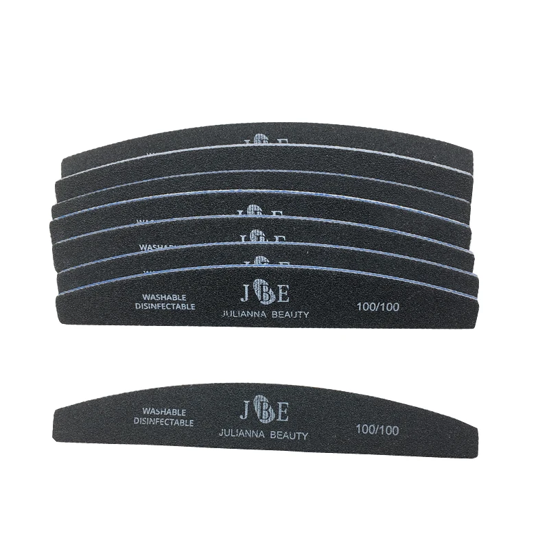 

10pcs Julianna Professional Black Curved Nail File 100/100 Manicure Art Nail File Cuticle Remover Buffer Nail Art Set C Shape