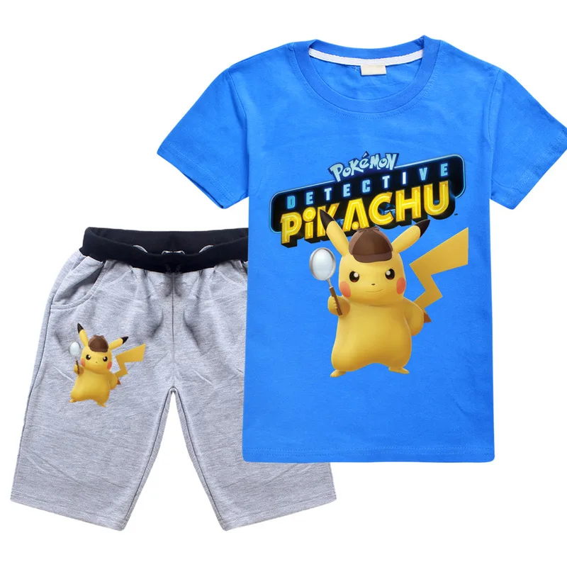 Detetive Pikachu/Хлопковые футболки для больших мальчиков + шорты штаны спортивные