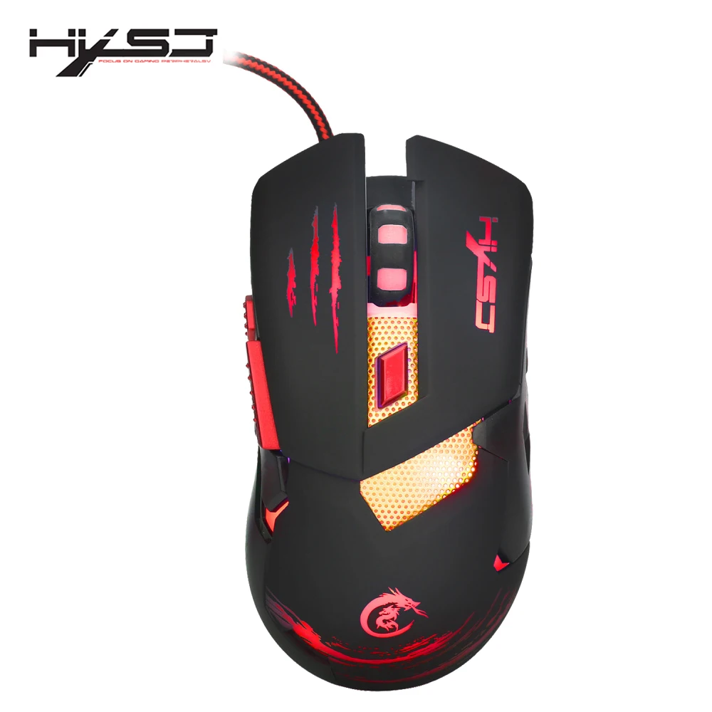 HXSJ H400 LED Backlight Metal Base Wired Gaming Mouse 6 Buttons Programming Competitive Games Mice for Computer | Компьютеры и офис