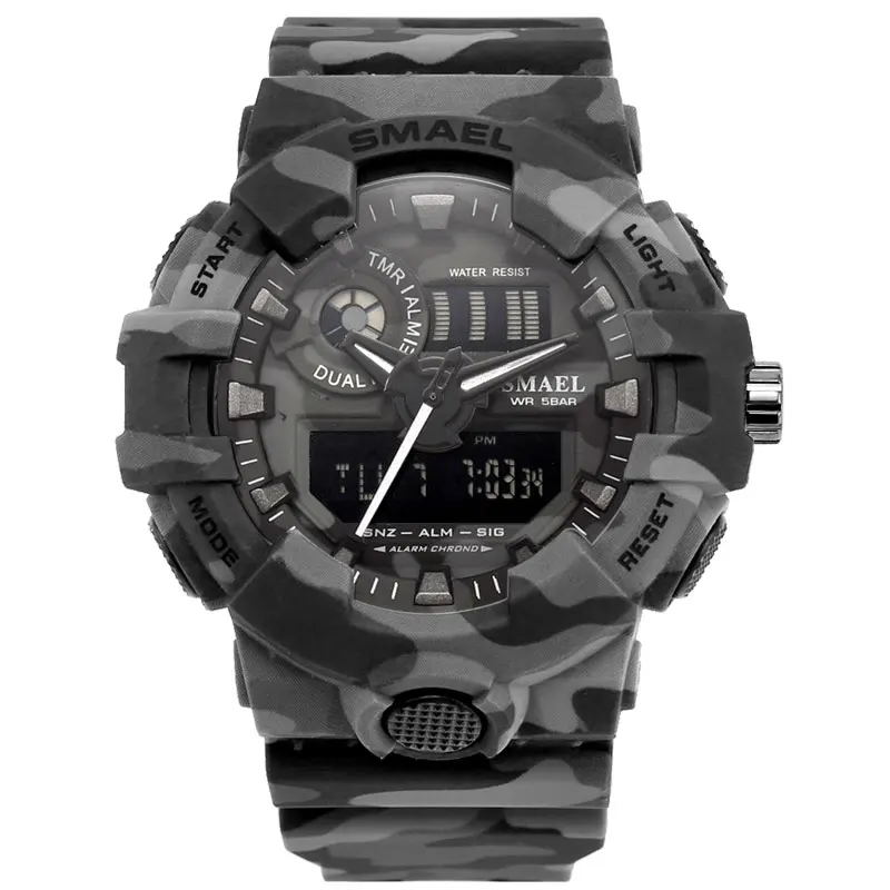 Gary Camo Для мужчин часы белый Dual Time SMAEL Спорт Часы Будильник 8001 Военная Униформа армии наручные часы водонепроницаемые мужские часы relogio masculino - Цвет: Gary Camo