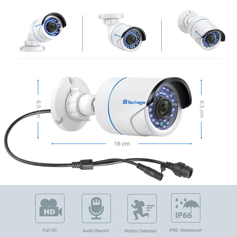 Techage H.265 4CH 1080P POE NVR комплект CCTV система безопасности 2.0MP аудио микрофон IP камера ИК Открытый комплект видеонаблюдения