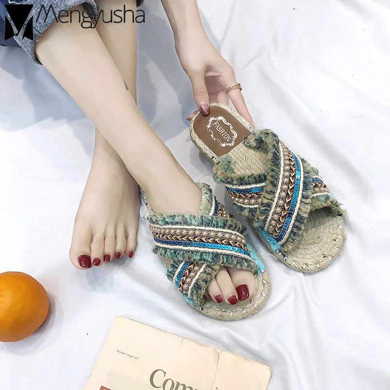 Сандалии с бисером пляжная обувь в богемном стиле Женская этническая