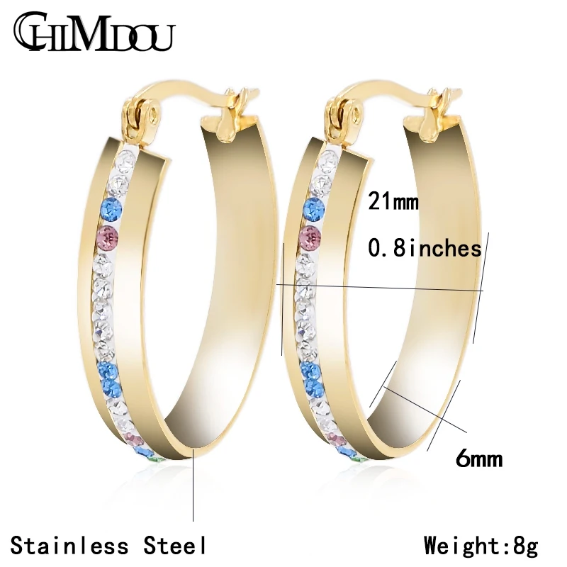 CHIMDOU Bride Earrings Popular Rhinestone Crystal Hoop Earring For Wedding Dress Fashion Women Stainless Steel Ear's AE810 | Украшения