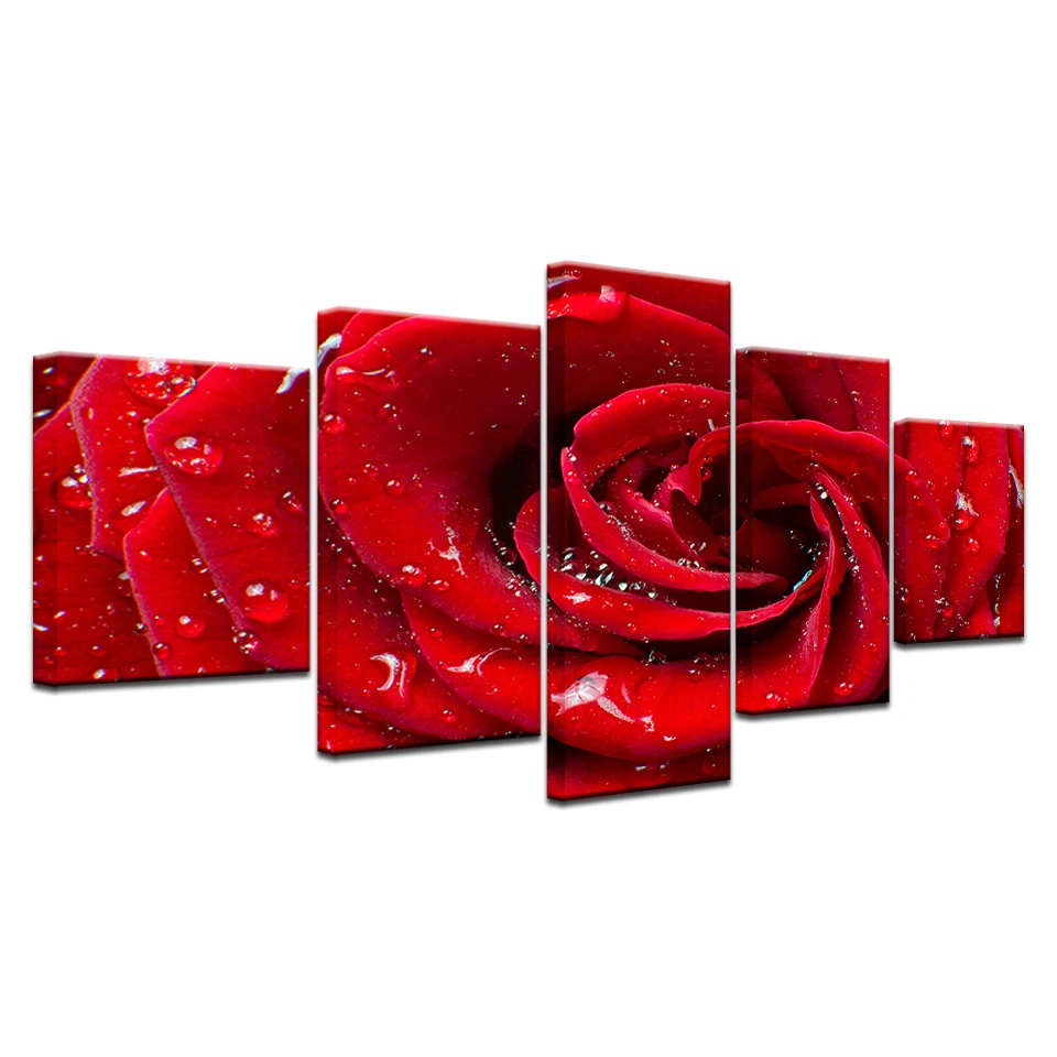 

Modular HD Prints Posters Home Decor Canvas Pictures Framework 5 Pieces Beautiful Red Rose Flower Paintings Living Room Wall Art
