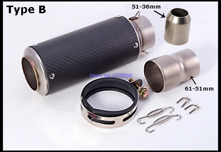 

Length 300mm Inlet 61mm to 51mm Motorcycle Exhaust Pipe Mufflers Carbon Fiber Stainless Steel Motorbike Muffler Exhaust