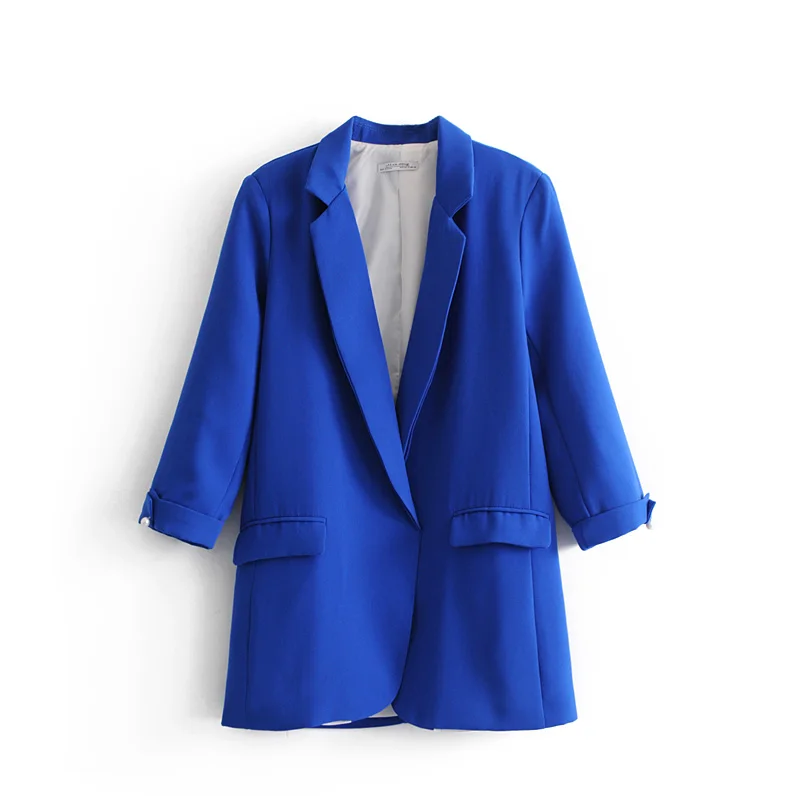 Women Large Size Six color Optional Casual Small Suit Lapel Double Side Pockets Buttonless Cardigan Solid Color Seven-point | Женская