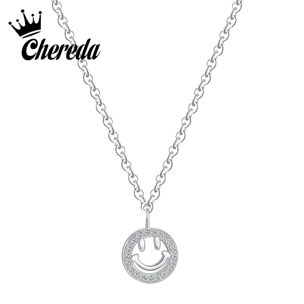 

Chereda Tiny Smile Face Pendant Necklace Statement Delicate Chain Choker for Women Classic Necklaces Jewelry