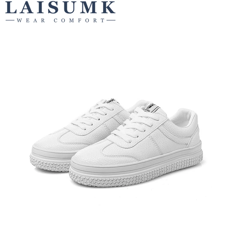 

2020 LAISUMK Breathable Leather Women Shoes Summer Women Causal Shoes Hole Comfortable Sneakers Women Brand Flat Shoes