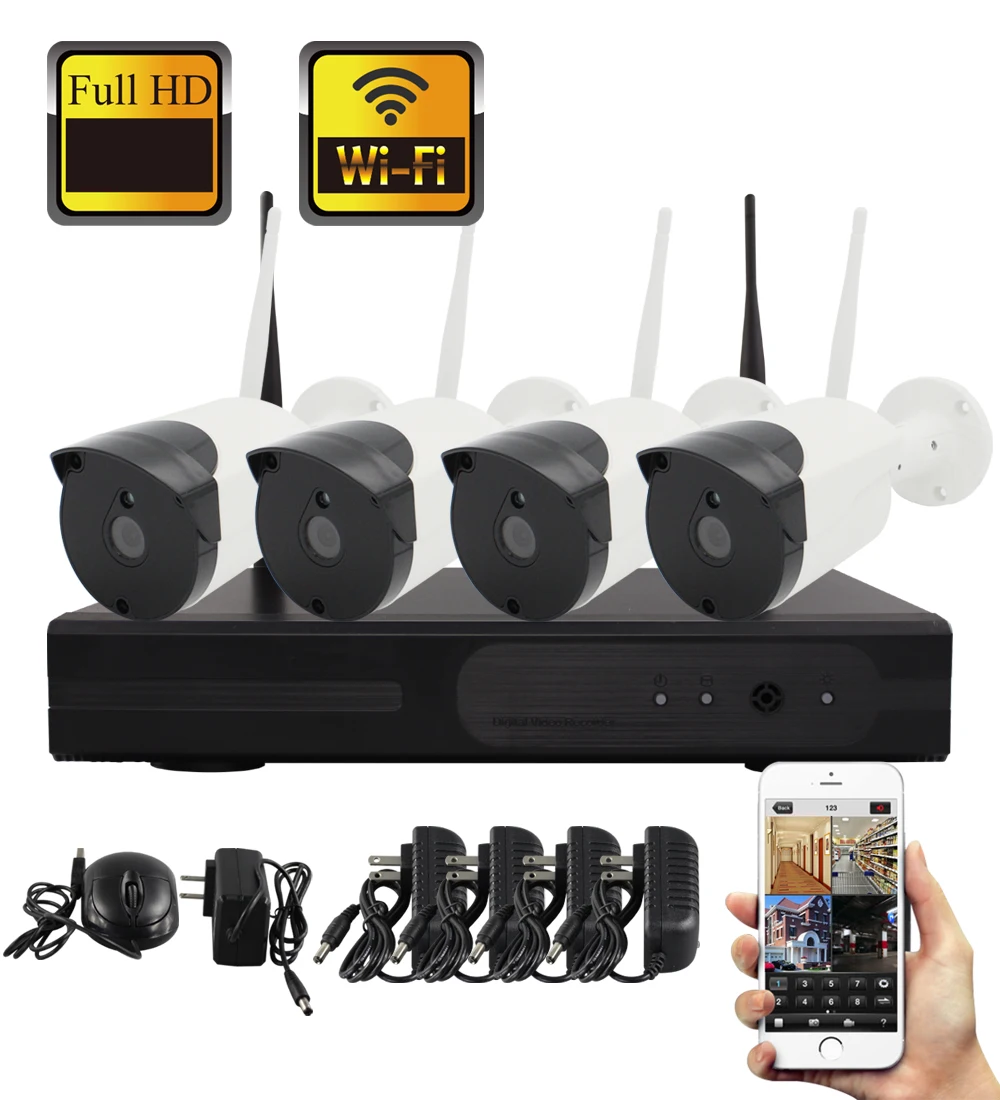 4 канала 960P Wi Fi NVR шт. Мп ИК наружная Водонепроницаемая беспроводная IP камера