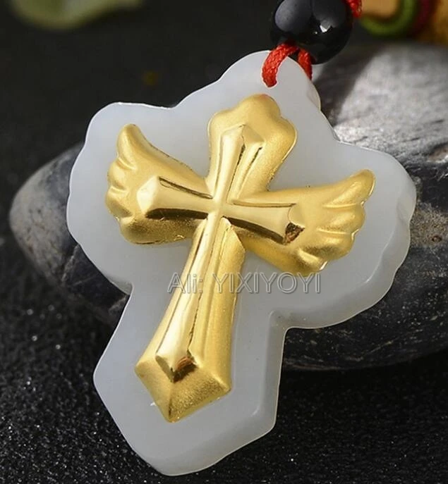 Натуральный белый нефритовый нефрит + 18 К цельный Золотой резной уникальный