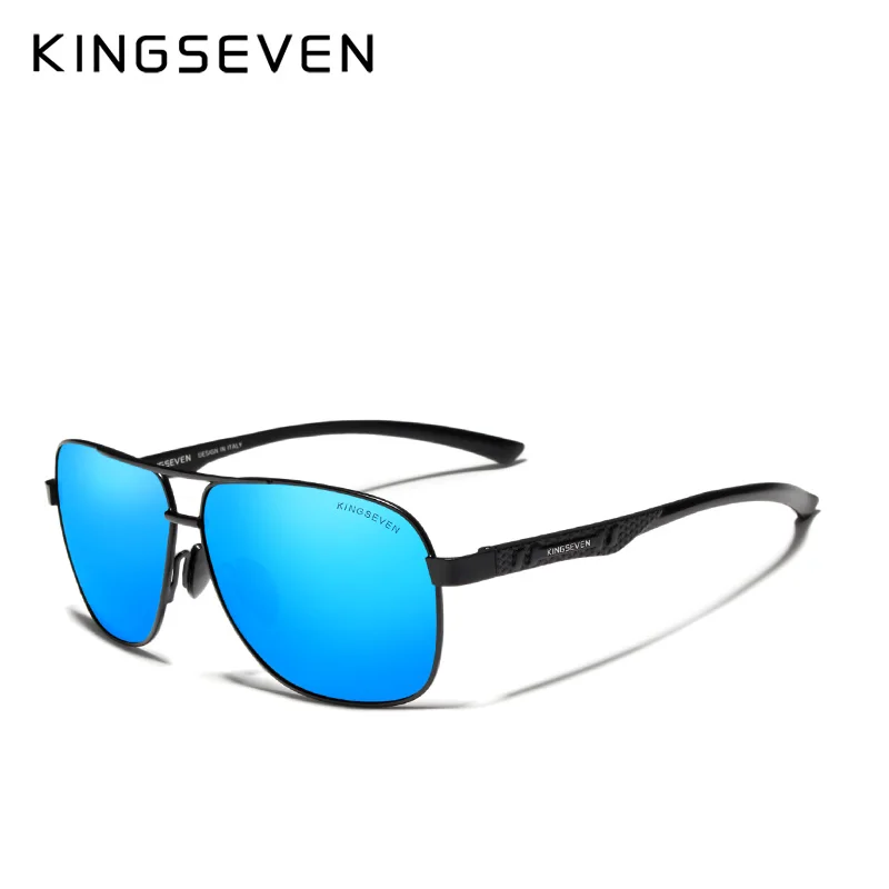 Black blue KINGSEVEN, фирменный дизайн, поляризованные алюминиевые солнцезащитные очки, мужские, для вождения, синие, зеркальные, солнцезащитные очки для мужчин, очки, Gafas De Sol - Цвет линз: Black blue