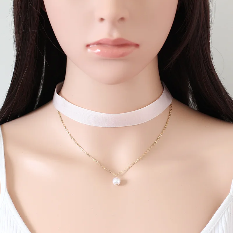 Женское бархатное ожерелье-чокер черное красное белое розовое ожерелье с