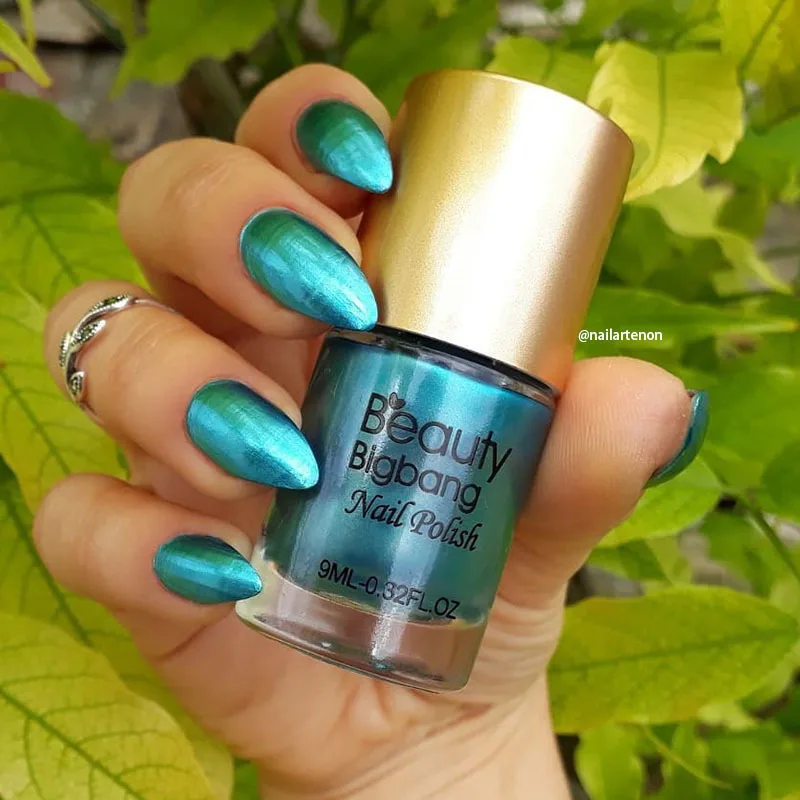 Beautybigbang 9 мл зеркальный эффект зеленый лак для ногтей металлический лак Великолепные Металлические Лаки стемпинг ногтей покрытие для дизайна ногтей