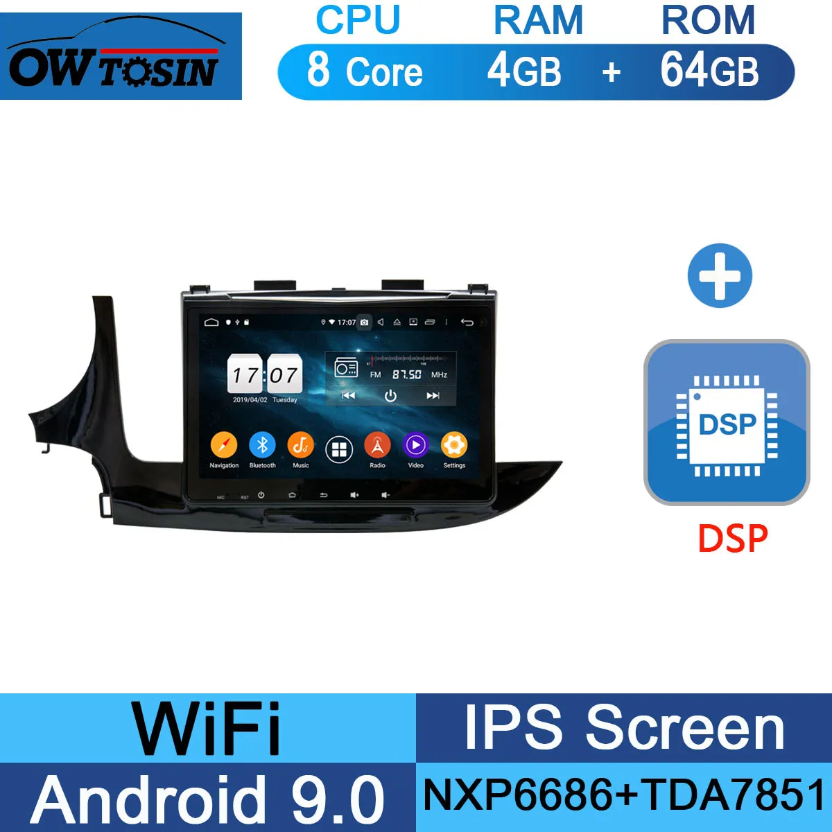 64G DSP " ips Android 9,0 Восьмиядерный 4 Гб ram+ 64 ГБ rom автомобильный dvd-плеер для Opel Mokka Радио стерео DSP Adas CarPlay Parrot BT - Цвет: 64G DSP