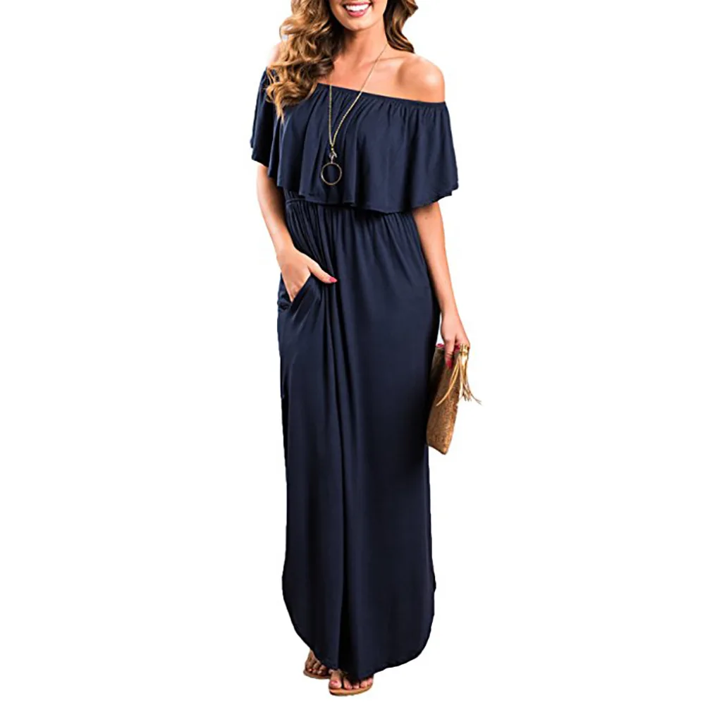 Для женщин Off Shoulder Ruffle вечерние платье с разрезом пляжное половина чашки X Большой