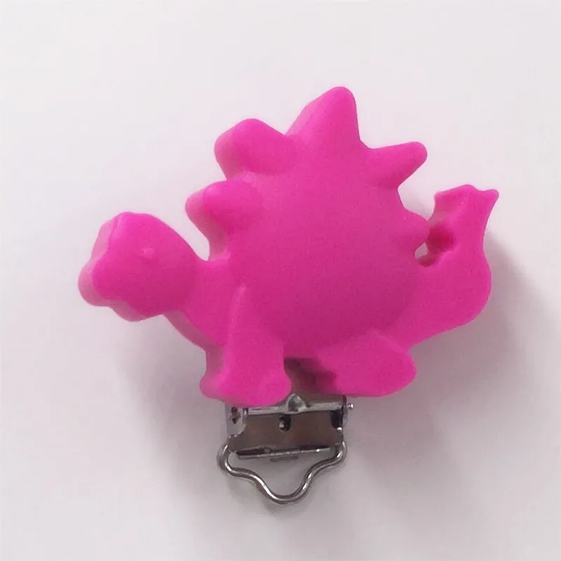 Fuchsia Chenkai 10 шт силиконовый динозавр зажимы для прорезывателей для кольцо для соски цепочка для прорезывателя держатель клипы DIY пустышка для младенца игрушки, украшения - Цвет: Fuchsia