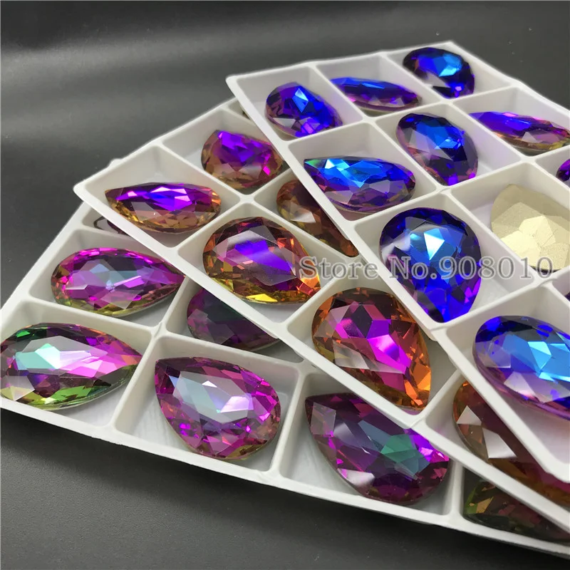 TopStone Drop Shape Glass Стразы New Volcano Colors Teardrop Crystal СТРАЗА под Камень Diamond 14x10 18x13 25x18 30x20