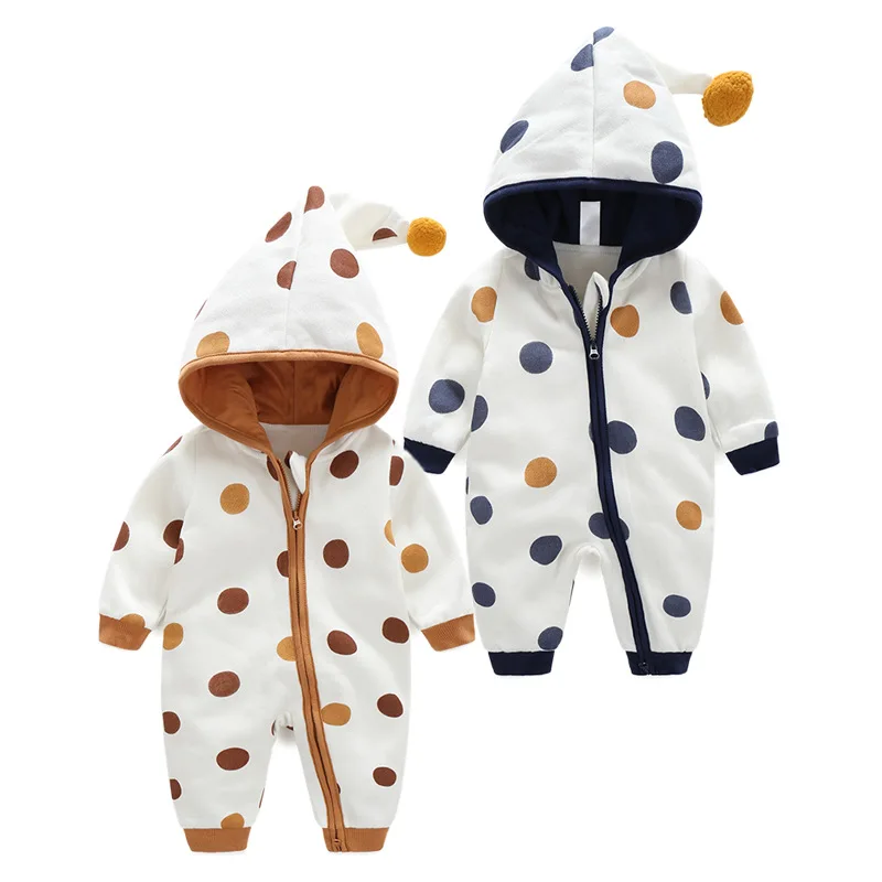 2019 Newborn Baby Boy Girl Clothes Infant Polka Dot Print Zipper Romper Hooded Jumpsuit Outfits Pattern | Детская одежда и обувь