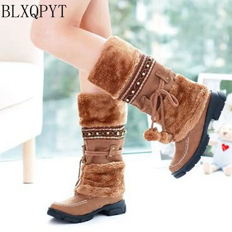 

BLXQPYT Winter Snow Boots Russia Warm Large Size 35-43 Women High Quality Thick Plush Winter Shoes Woman Middle Long Boots 808