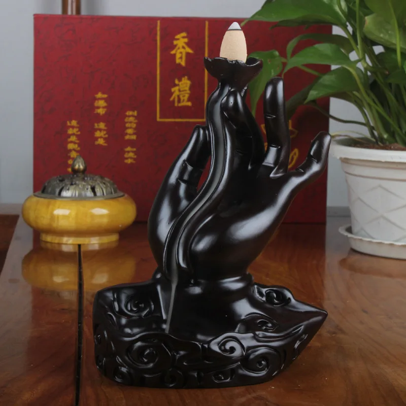 Черная сандаловая печь для благовоний будды ручной с коробкой красное дерево