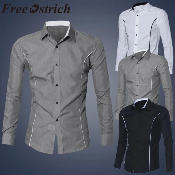 Бесплатная доставка мужская приталенная рубашка с длинным рукавом деловая