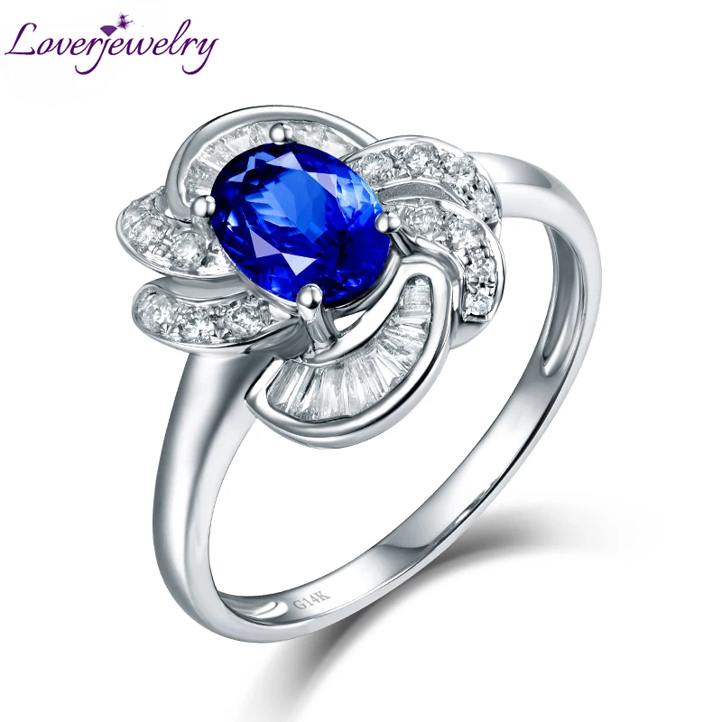 Женское кольцо LOVERJEWELRY из настоящего белого золота 14 карат с танзанитом|Кольца| |