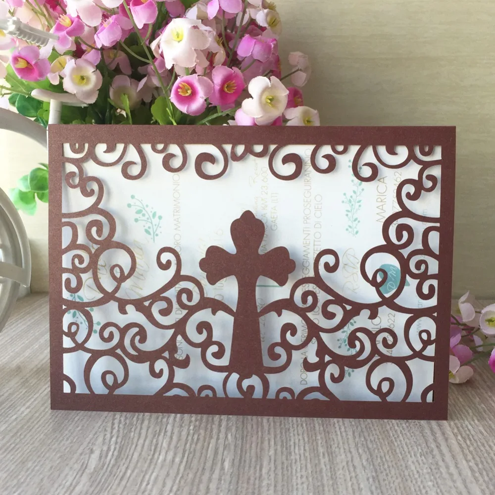 100 шт./лот свадебные приглашения с уникальным крестиком лазерная резка карты