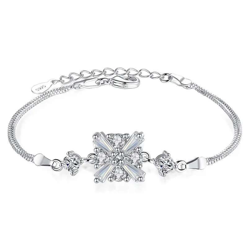 

100% 925 sterling silver fashion shiny cz zircon square ladies charm bracelets jewelry women female birthday gift wholesale
