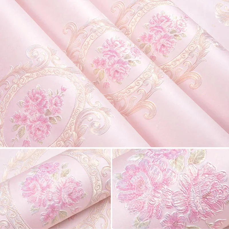 

European Floral Wall Papers Home Decor Non-woven Pink Flower Wall Paper Roll for Living Room Bedroom Walls Papel Mural behang