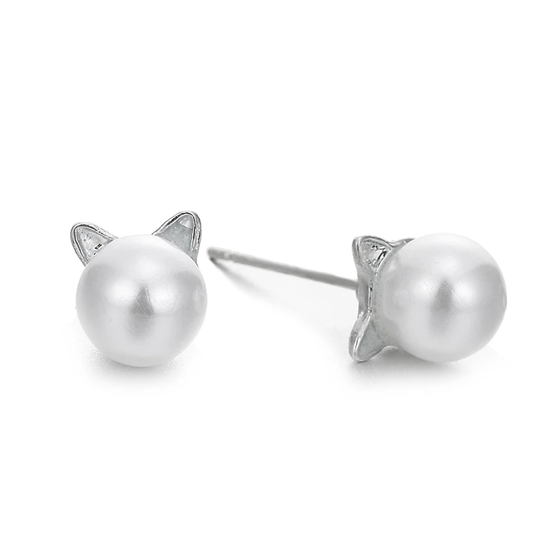 Earrings H9 Модный милый кот, имитация жемчуга, ювелирные наборы для женщин, животное, котенок, подвеска, ожерелье и изысканные серьги-гвоздики, подарок - Окраска металла: Earrings