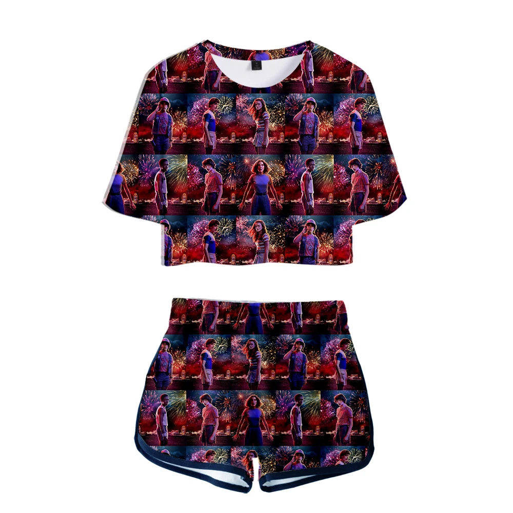 Женский комплект из двух предметов с 3D принтом странные вещи Модный летний