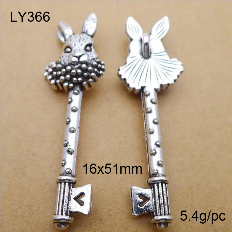 

25pcs Antique Silver Alloy Rabbit Key Charms Pendants For Bracelet Necklace Jewelry Making DIY Handmand Craft 16x51mm