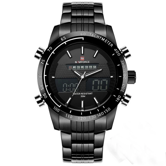 Black Black Black NAVIFORCE спортивные для мужчин часы нержавеющей аналоговый цифровой кварцевые часы человек часы для мужчин s Военная Униформа водонепроница - Цвет: Black Black Black