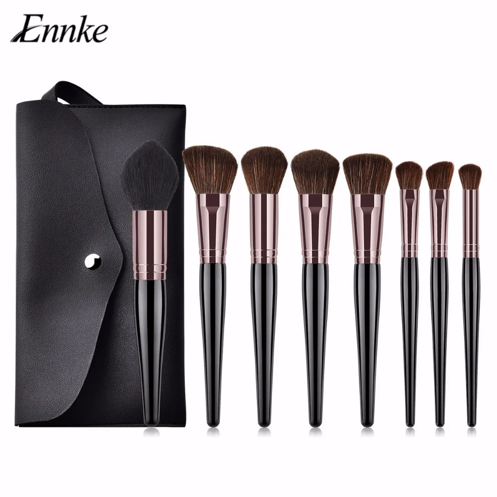 

ENNKE 2019 New Arrival Makeup Brushes Set With Case Black Hair Wooden Handle Cosmetic Flame Angle Flat Head Micro Brushes Set