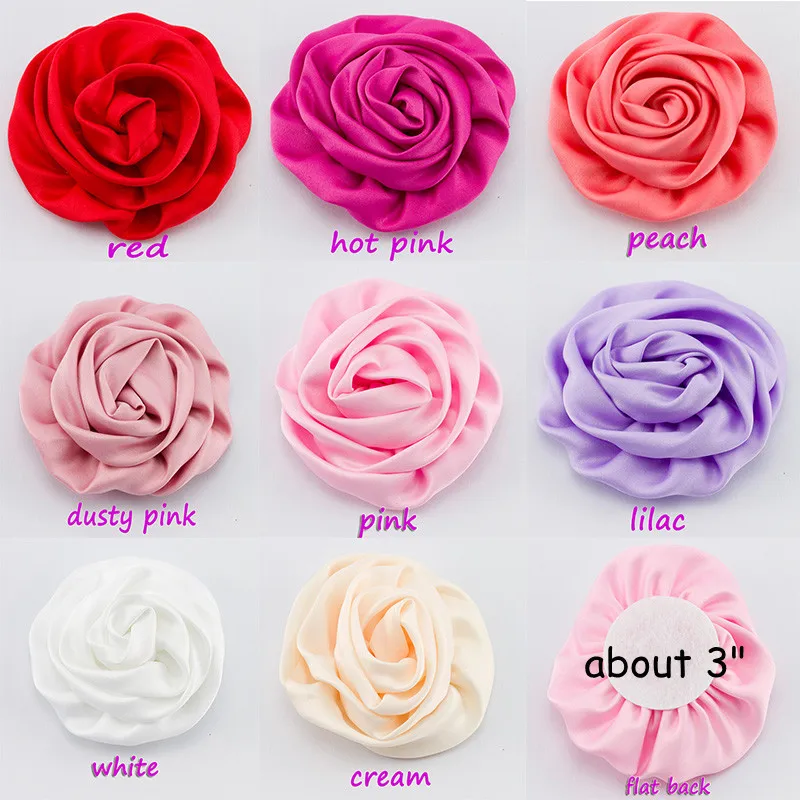 24pcs/lot Pink satin rose Hand rolled flowers matte flower hair accessories for girl headband | Детская одежда и обувь