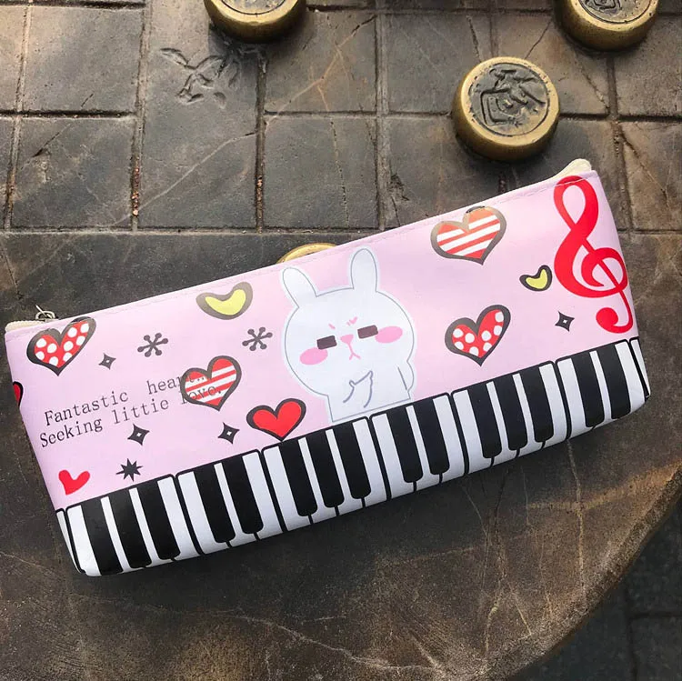 Розовый Кавайный музыкальный полиуретановый карандаш, большая сумка, мультяшный студенческий чехол для карандашей, офисные школьные канцелярские принадлежности, Подарочная коробка, дешевая креативная пианино - Цвет: Розовый