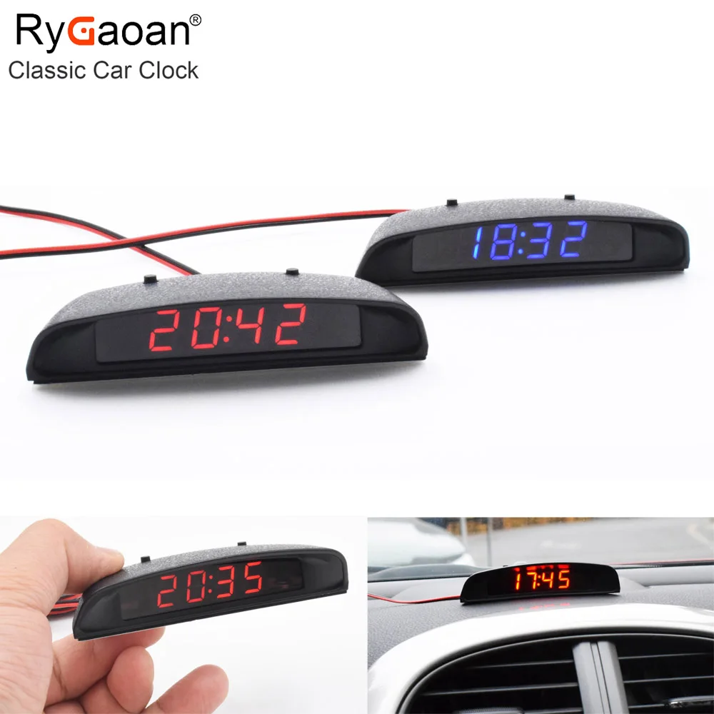 

Классические автомобильные часы RyGaoan 12 В, интерьер 3 в 1, цифровой термометр и монитор напряжения, ЖК-дисплей