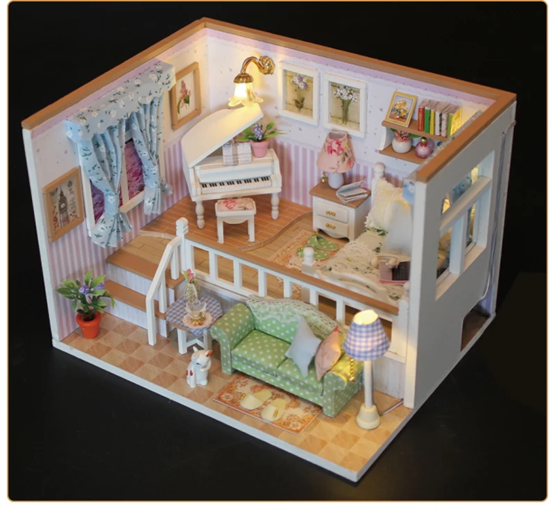 DIY 3D светильник игрушки для детей мебель пылезащитный чехол деревянный миниатюрный дом потому что я с вами кукольный домик Рождество День рождения M026