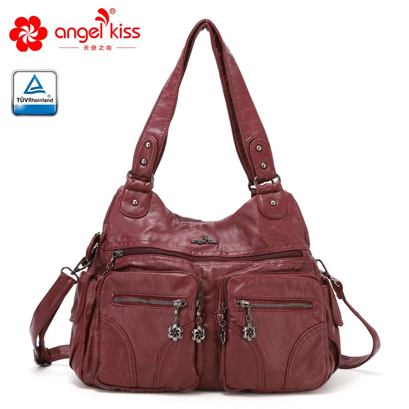 D red Angelkiss вместительные модные женские сумки Хобо, дамская сумочка, сумка-портфель, сумки на плечо, тоут, моющаяся кожаная сумка - Цвет: D red