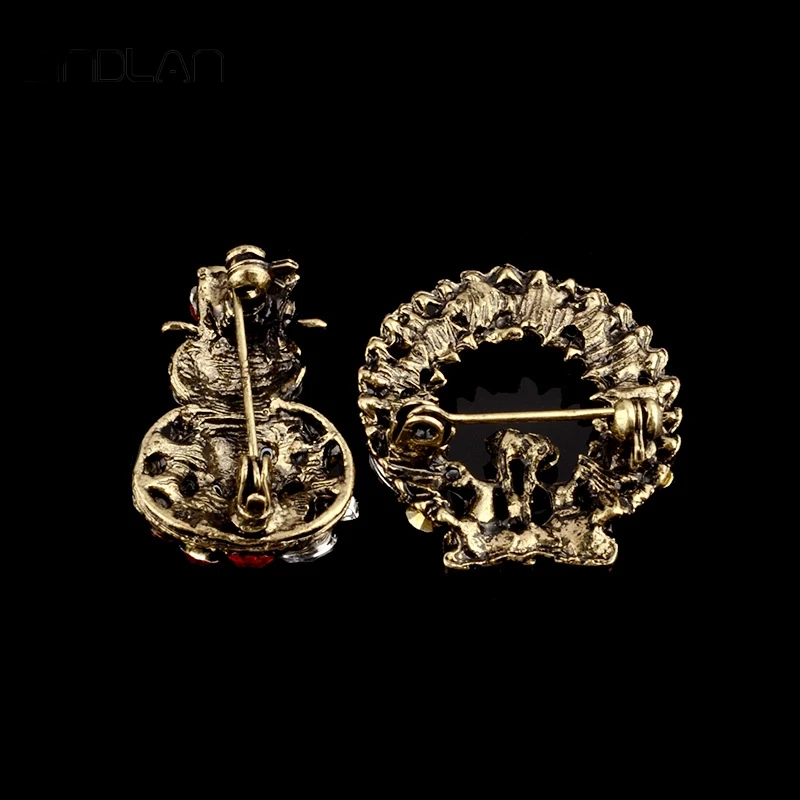 Sindlan Brooch Christmas Jewelry New Year Decoration Vintage Crystal Bow Wreath Snowman Boutonniere Enamel Pin For Women | Украшения и