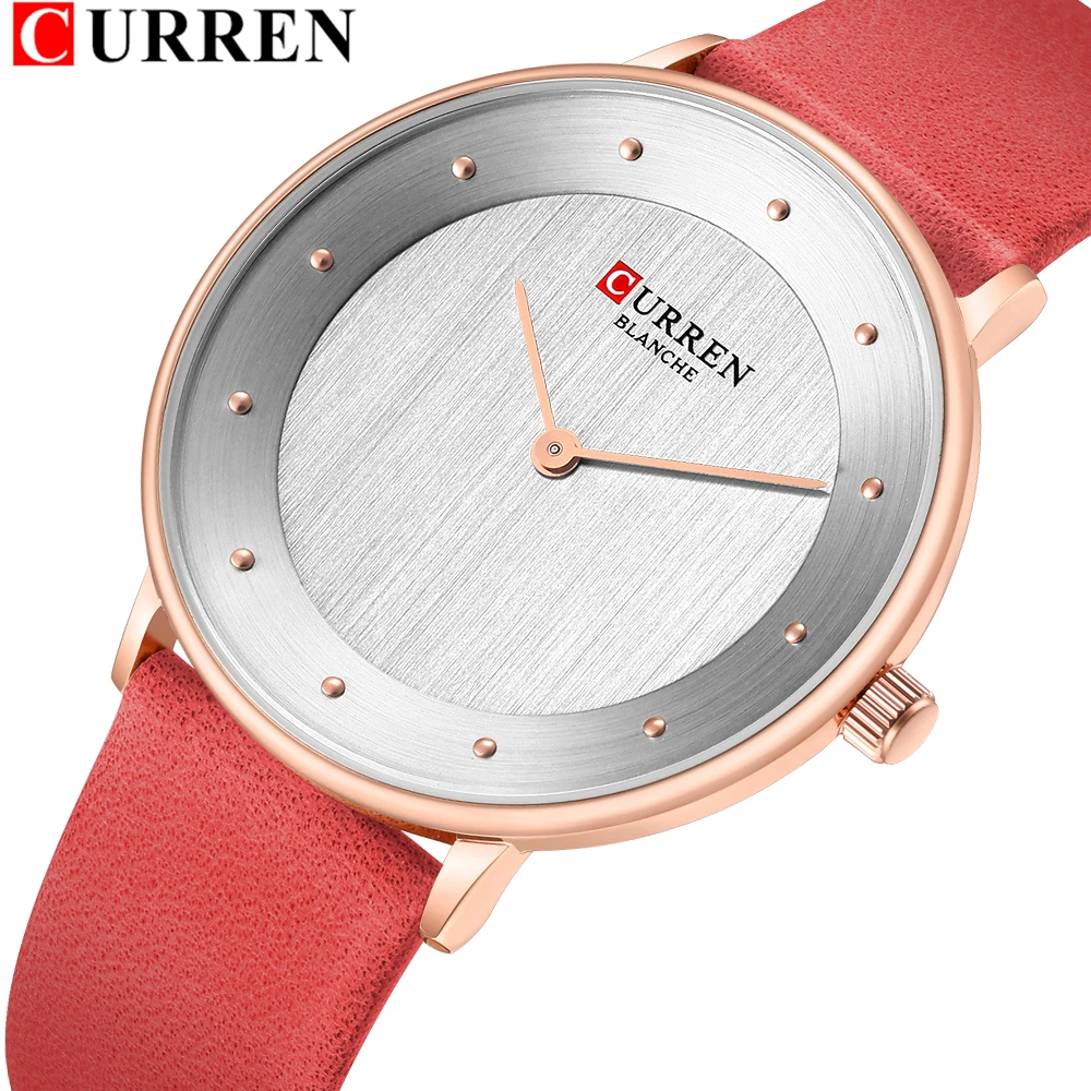 CURREN 9033 красные часы для женщин нарядные кварцевые наручные из натуральной кожи